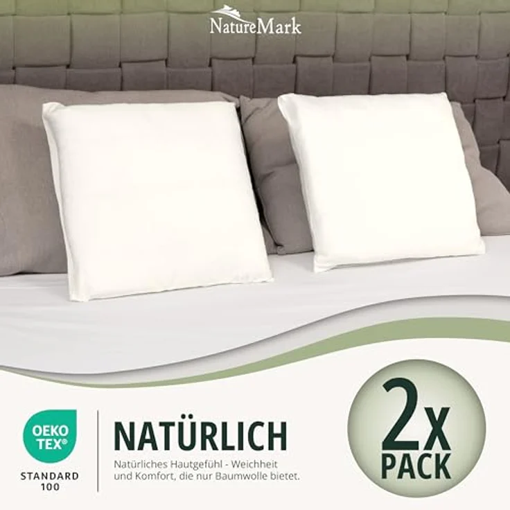 NatureMark Kissenbezüge 2er Pack Jersey Kissenbezug Kissenhülle, (2 Stück), Kissenhülle in vielen Größen und Farben (50 x 50 cm, Naturweiß) – Bild 7