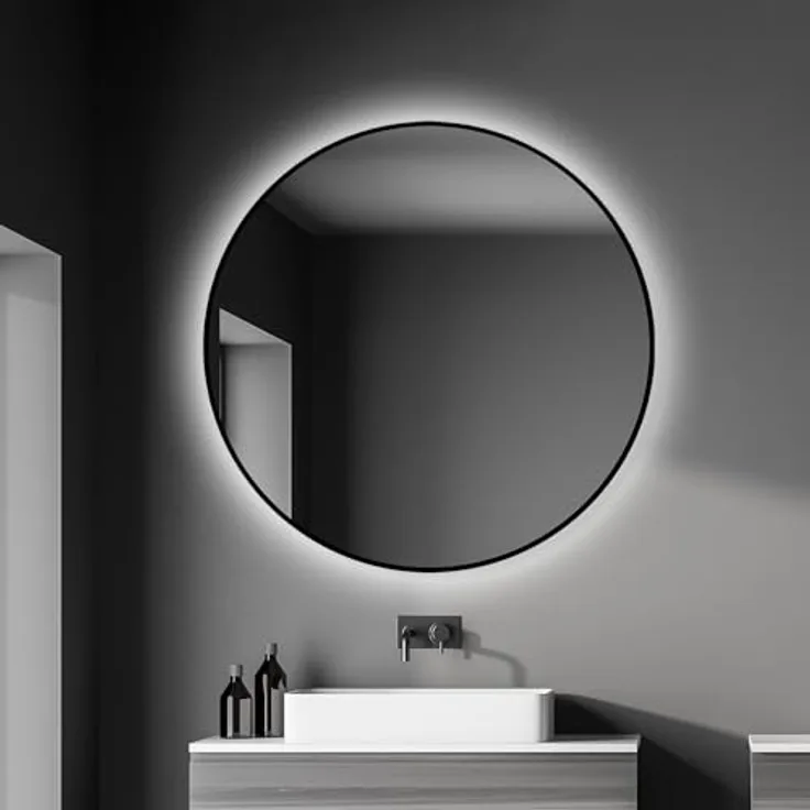 Talos TALOS black oros Spiegel rund Ø 100 cm, Badspiegel in matt schwarz mit hochwertigem Aluminiumrahmen und indirekter LED-Beleuchtung