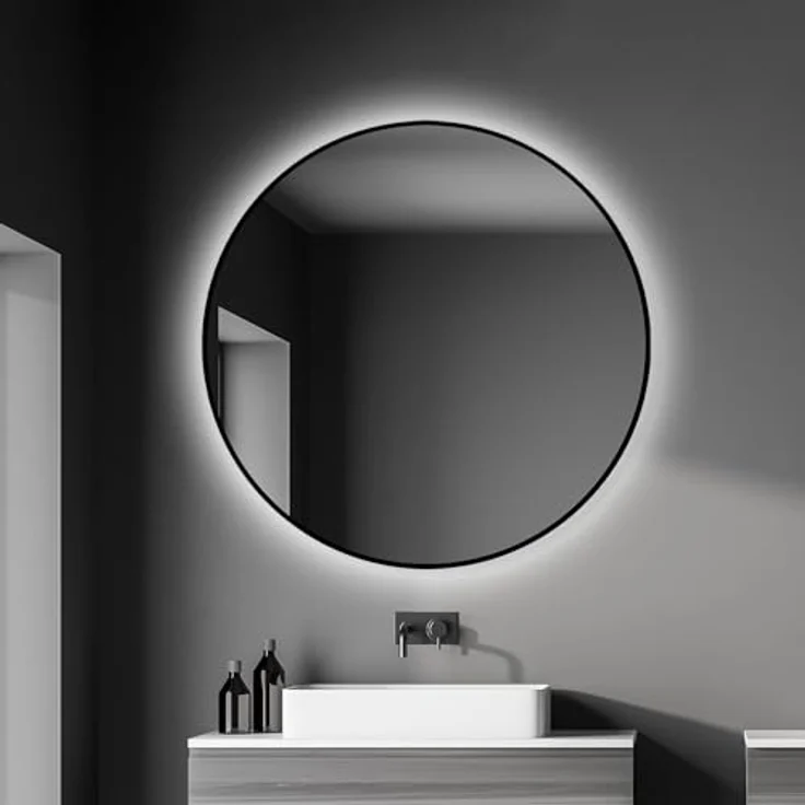 Talos TALOS black oros Spiegel rund Ø 100 cm, Badspiegel in matt schwarz mit hochwertigem Aluminiumrahmen und indirekter LED-Beleuchtung – Bild 1