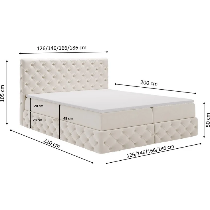 Kaiser Möbel Boxspringbett Chesterfield-Kontinentalbett Luxury Stoff Royal Velvet (Bett-Set mit Matratze und Topper), Bettkasten und Topper und Matratze – Bild 3
