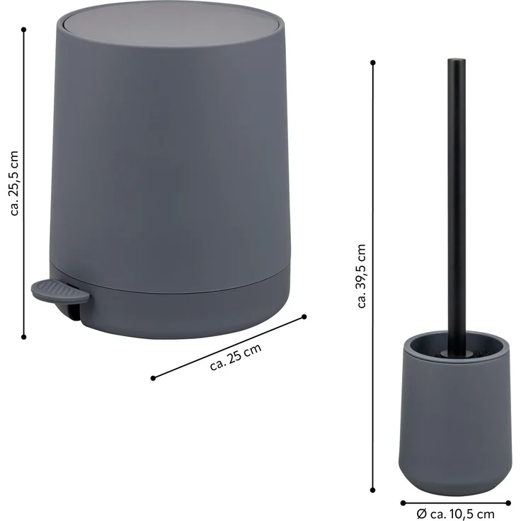 Bad-Accessoires Set TESERO 2tlg. bestehend aus 1x WC-Garnitur, 1x Kosmetikeimer aus Kunststoff in Grau – Bild 7