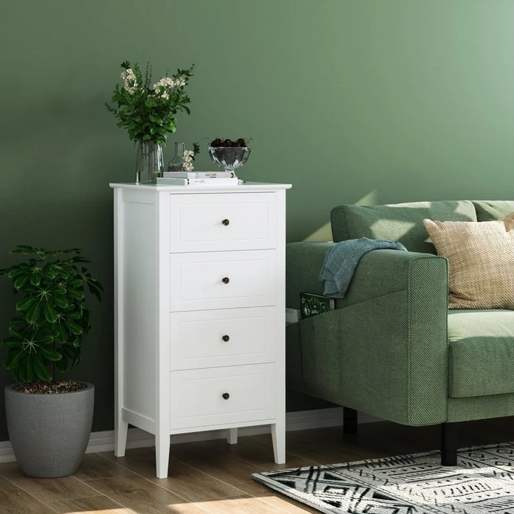 Homfa Kommode, Kommode mit 4 Schubladen, Schubladenschrank schmal, weiß, 50x40x95cm – Bild 2