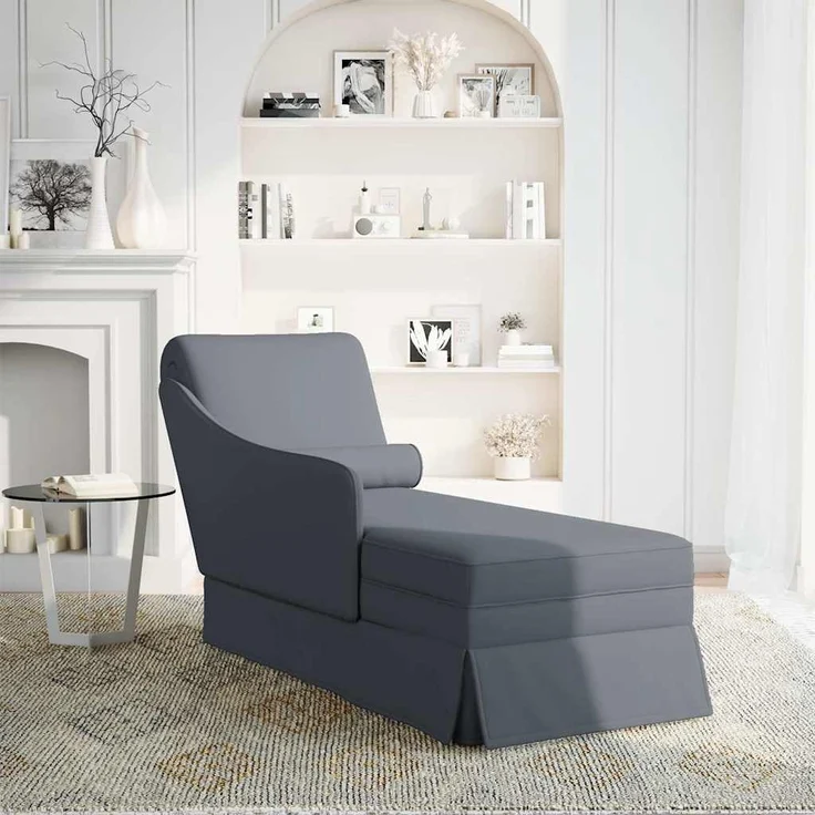 vidaXL Chaiselongue mit Nackenrolle Rechter Armlehne Dunkelgrau Samt 4009783 – Bild 1
