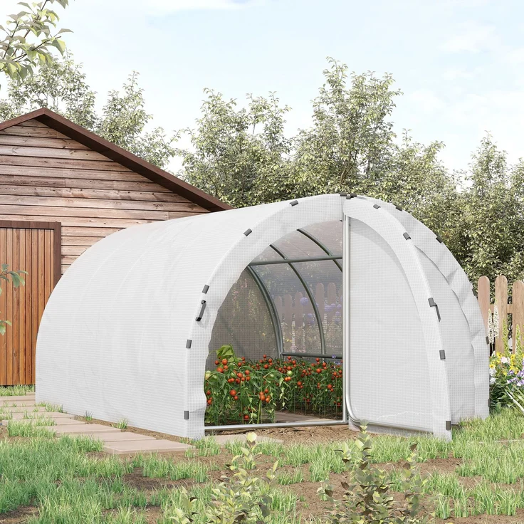 Wohnora-Tunnelgewächshaus, 12 m² Grundfläche, 4 m L x 3 m B x 2 m H, verstärkter Rohrrahmen (25 mm), Doppeltür mit Griffen, weiß,H 2000cm x T 1490cm x B 3000cm – Bild 1