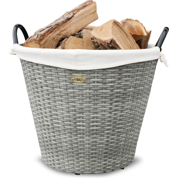 HABAU Holzkorb mit Stoffeinsatz, 54 cm, Grau, aus Polyethylen, mit Metallrahmen – Bild 2
