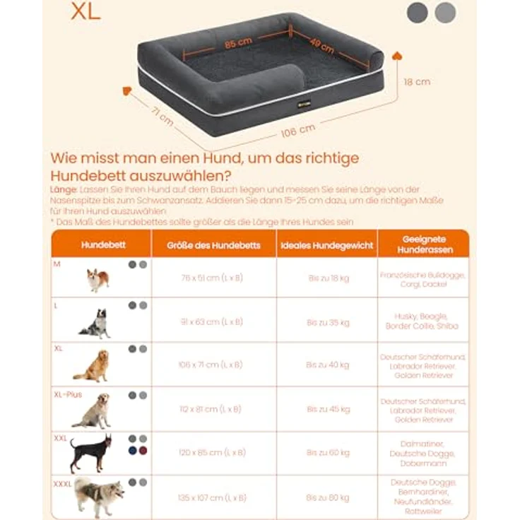 Feandrea Orthopädisches Hundebett, Hundekissen, Hundekorb, weiche Polsterung, Hundesofa, erhöhte Ränder, Bezug abnehmbar und waschbar, 106 x 80 x 20 cm, rutschfeste Unterseite, dunkelgrau PGW077G01 – Bild 6