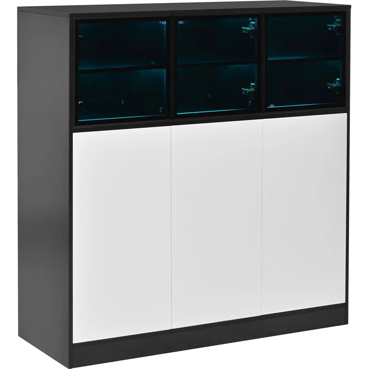 DESVIAE Sideboard mit LED-Beleuchtung und 6 Türen 100x105x40 cm Spanplatte Glas Schwarz Weiß – Bild 8