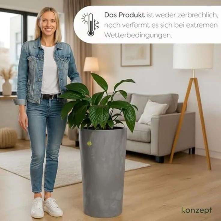 KONZEPT Blumentopf mit Einsatz Hoch 75cm in Beton Optik, für Außenbereich, Modernes Design, UV-beständig, keine scharfen Kanten, bruchfest – Bild 7