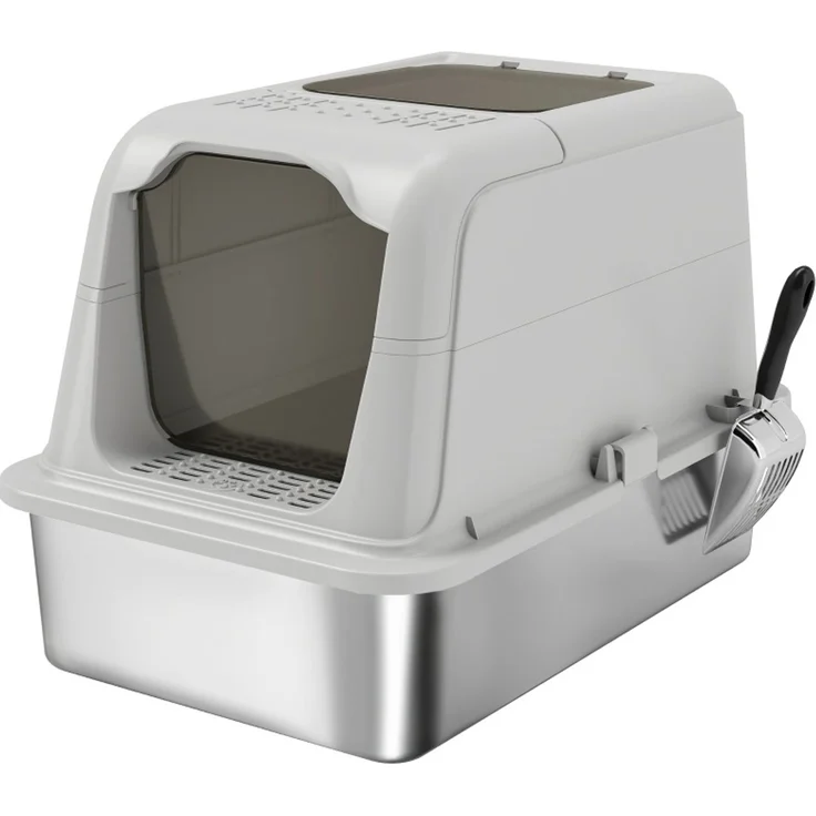 Katzentoilette 60,4 x 40,4 x 41,8 cm mit Deckel, Edelstahlschale und Streuschaufel – Bild 1