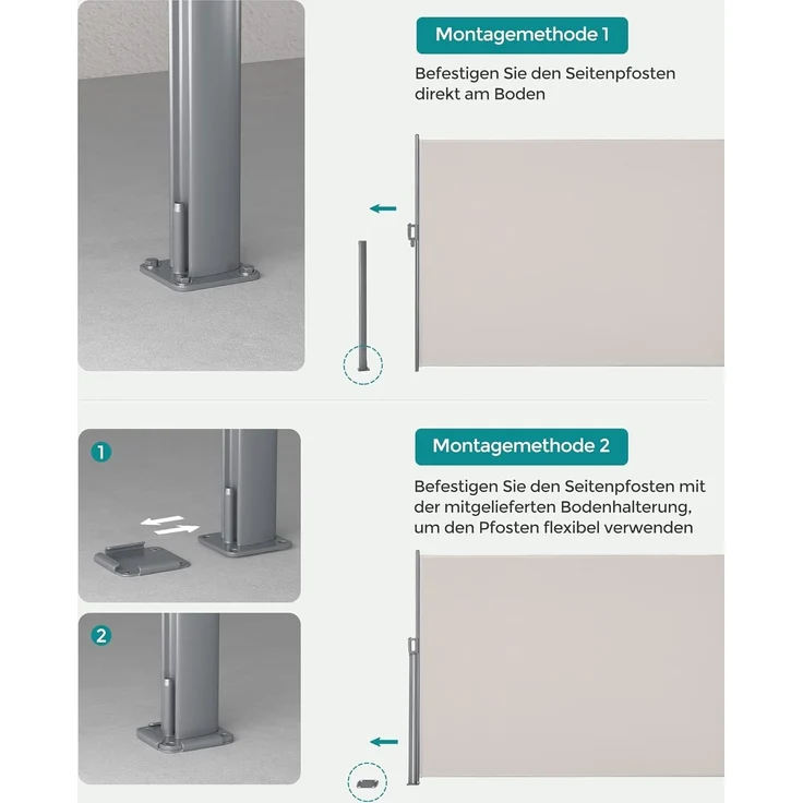 Songmics Seitenmarkise Aluminium, Einziehbar, 180x400 cm, Sichtschutz, Sonnenschutz, Blickdicht, Windschutz, für Balkon, Terrasse, Garten, Beige, GSA184E01 – Bild 7