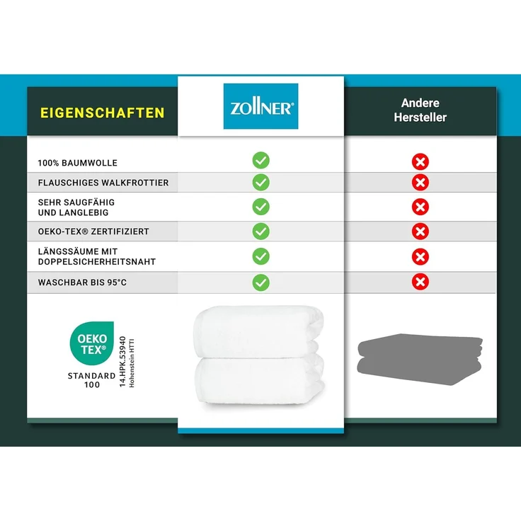 ZOLLNER Duschtücher, Walkfrottier (2-St), 70 x 140 cm, 100% Baumwolle, extra flauschig – Bild 6