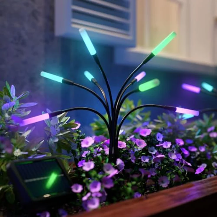 Nanoleaf Solarlampen für Außen Garten (2er Set), 8 adressierbare warmweiße/multicolor LEDs, IP65 wasserdicht, mit Fernbedienung, Timer & Szenen, Firefly Solarlicht – Bild 1