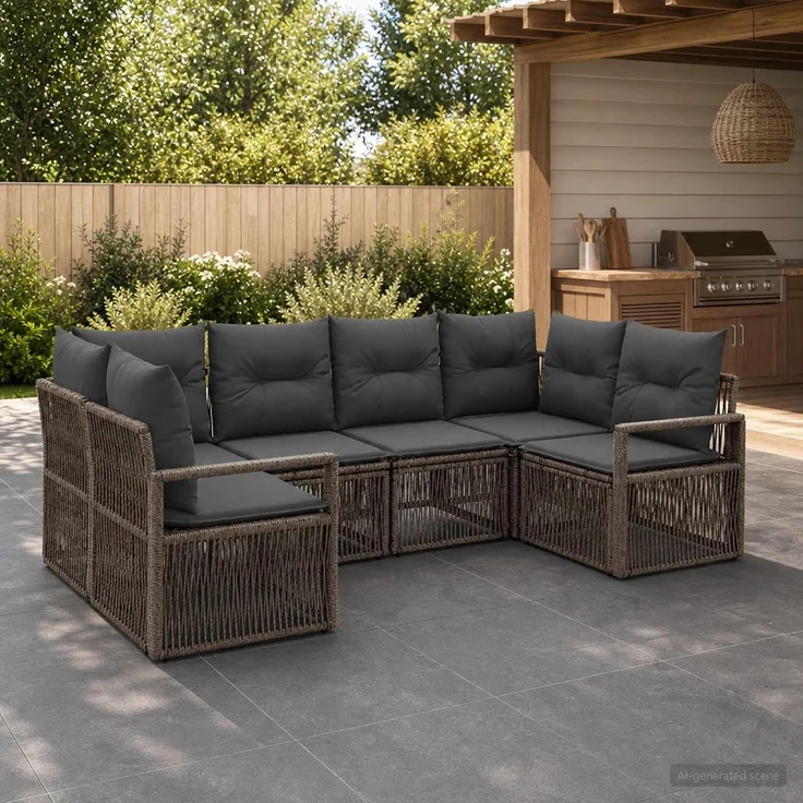 vidaXL Gartensofa-set 6 stk. 6-Sitzer Grau Poly-Rattan 3435809 – Bild 2