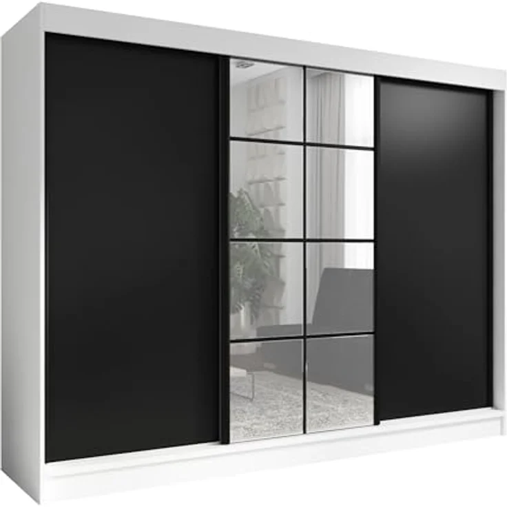 A&J MöbelLand GmbH Schwebetürenschrank ORAVELLE 3-türiger Kleiderschrank mit Spiegel, 4 Schubladen (Kostenlose Lieferung – nur für kurze Zeit! TOP ANGEBOT! Geräumiger Schrank mit einer Breite von 200 cm und Spiegel, ideal zur Aufbewahrung von Kleidung ... – Bild 2
