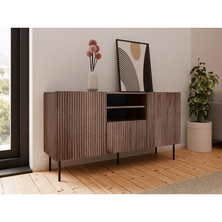 Mirjan24 'Trigev' Kommode mit 2 Drehtüren und Schublade, Laminatplatte nuss warmia, 81 x 42 x 151 cm – Bild 2