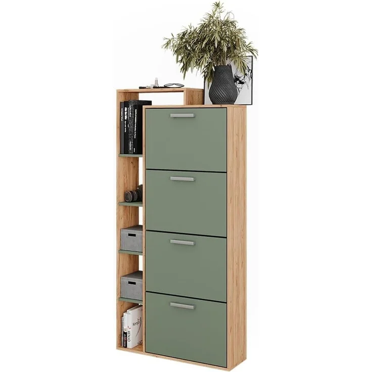 Schuhkipper Orlando Goldkraft Eiche/Grün 80 x 166.1 cm mit 4 Fächern Vicco – Bild 6