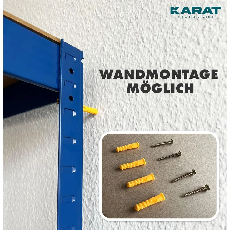 KARAT Schwerlastregal, 2er Set, 30 x 75 x 150 cm Steckregal, Kellerregal, Lagerregal - TÜV/GS-geprüft - 5 verstellbare Böden (Blau) – Bild 6