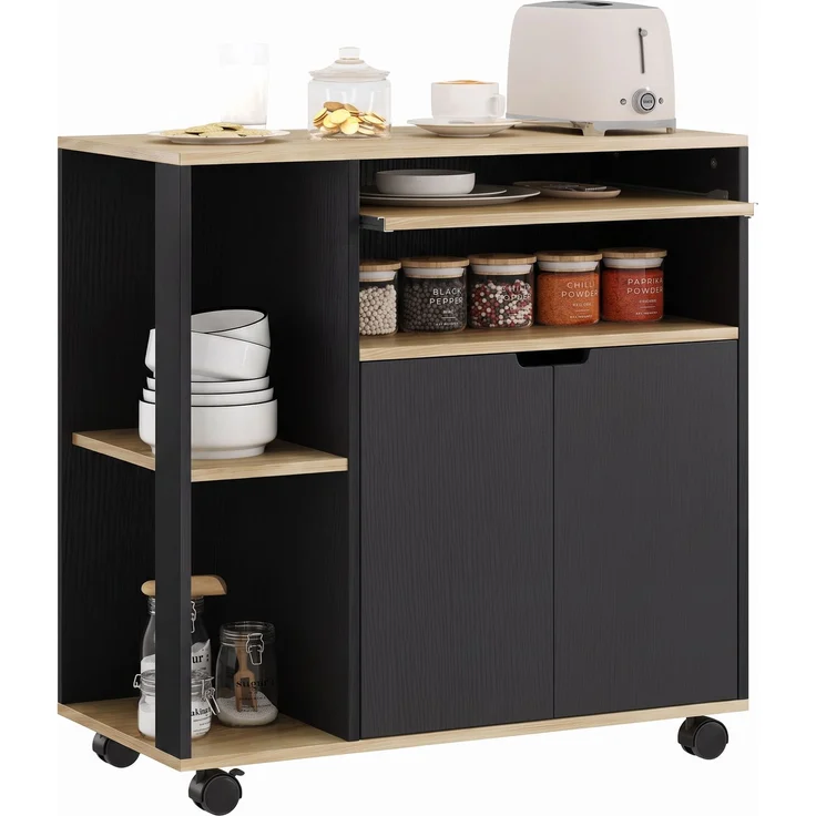 MELAYR, Küchenwagen Rollwagen mit Griff, Verstellbaren Einlegeböden Schwarz, 80 x 40 x 82 cm – Bild 1