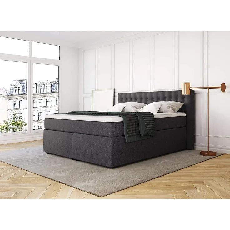 Betten Jumbo King Boxspringbett 200x200 cm mit 7-Zonen TFK Härtegrad H2 und 10 cm V2-Topper | Farbe Anthrazit | div. Größen verfügbar