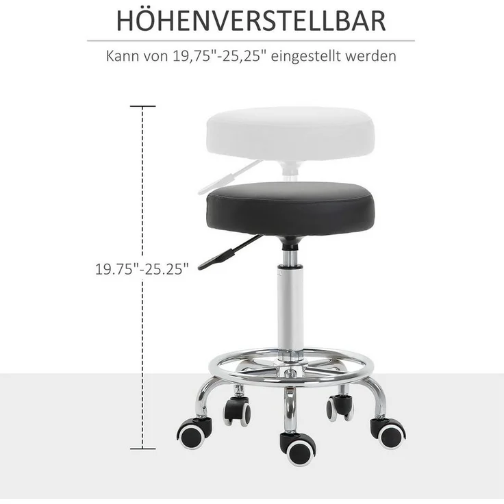 Vinsetto Rollsitz Samt-Touch mit Rädern, Rollhocker höhenverstellbar (Salonstuhl, 1 St, Salonhocker), für Wohnzimmer, Schwarz – Bild 3
