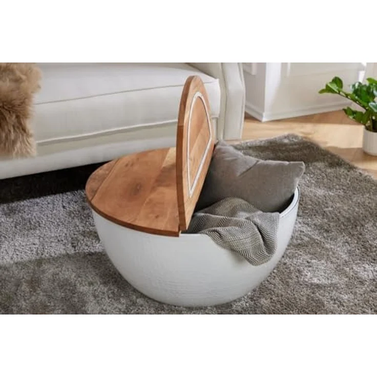 riess-ambiente Couchtisch ORIENT STORAGE Ø60cm natur / weiß, Wohnzimmer · rund · Massivholz · Metall · mit Stauraum · Hammerschlag – Bild 6