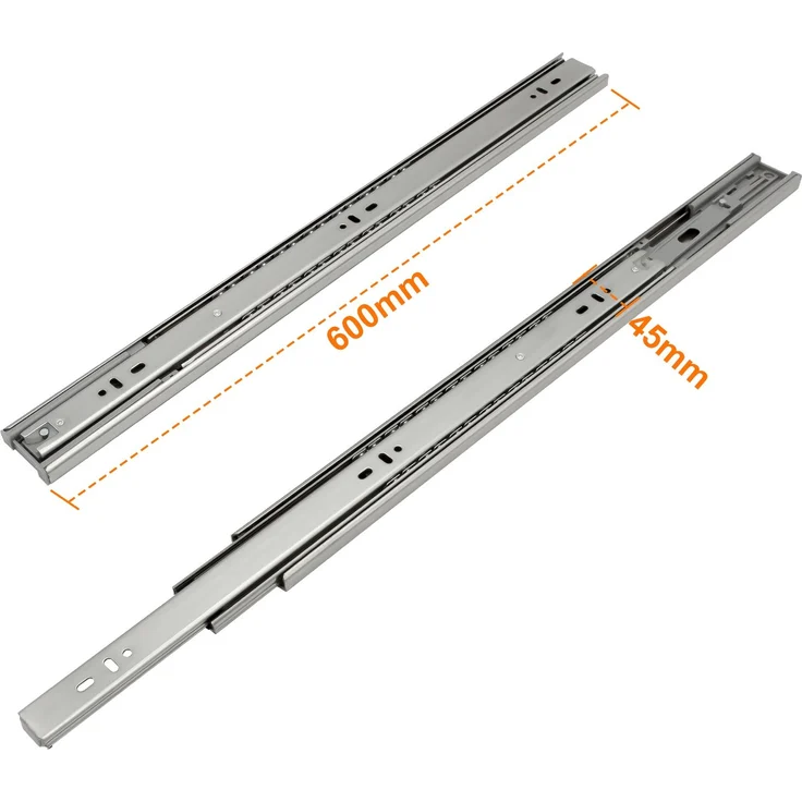 Eikuavons 3 Paar Schubladenschienen 600 mm Vollauszug, 3-teilig, Softclose mit Selbsteinzug, 45 kg Tragkraft, Schubladenauszug aus Stahl, kaltgewalzter Stahl, Silber – Bild 3