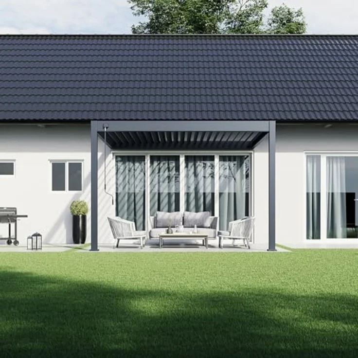 Weide Deluxe | Wand Pergola | Voll Aluminium | 3 x 3,6 M | Lamellendach anthrazit – Bild 4