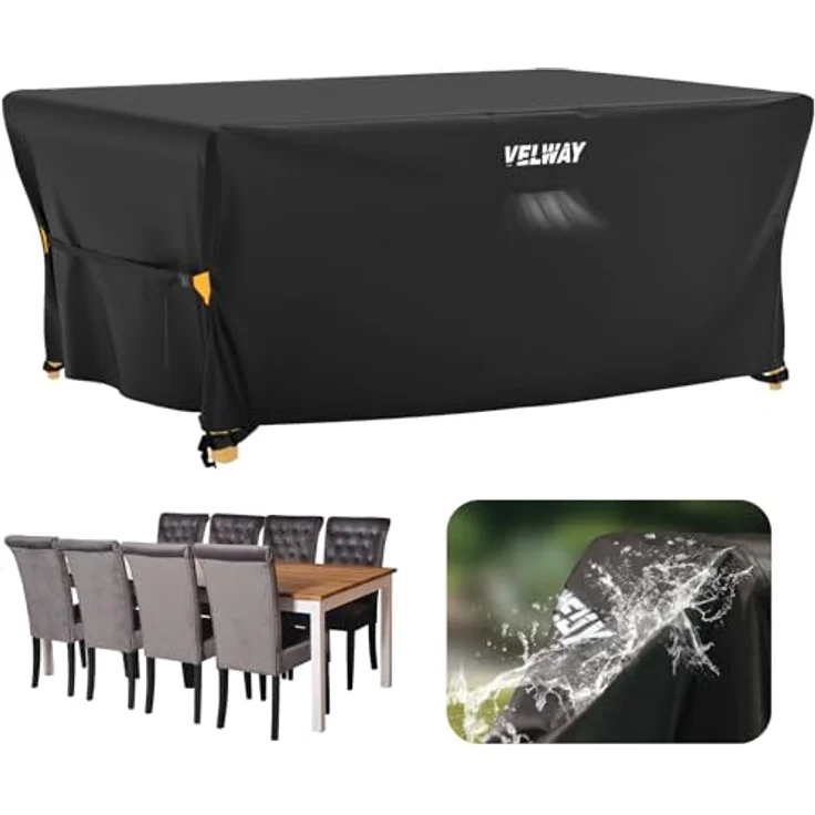 Velway Abdeckung für Gartenmöbel Wasserdicht - 242 x 162 x 100 cm Rechteckig Schutzhülle Winddicht Loungemöbel Abdeckung Abdeckhauben für Gartentische Sitzgruppe Terrassenmöbel Schwarz – Bild 2