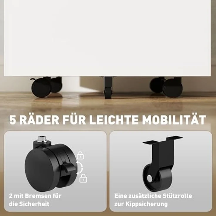Vinsetto Rollcontainer Aktenschrank mit 2 Schubladen Abschließbarer Rollschrank, (Druckschrank, 1 St, Büroschrank), Stahl 39 x 48 x 67 cm Weiß – Bild 5