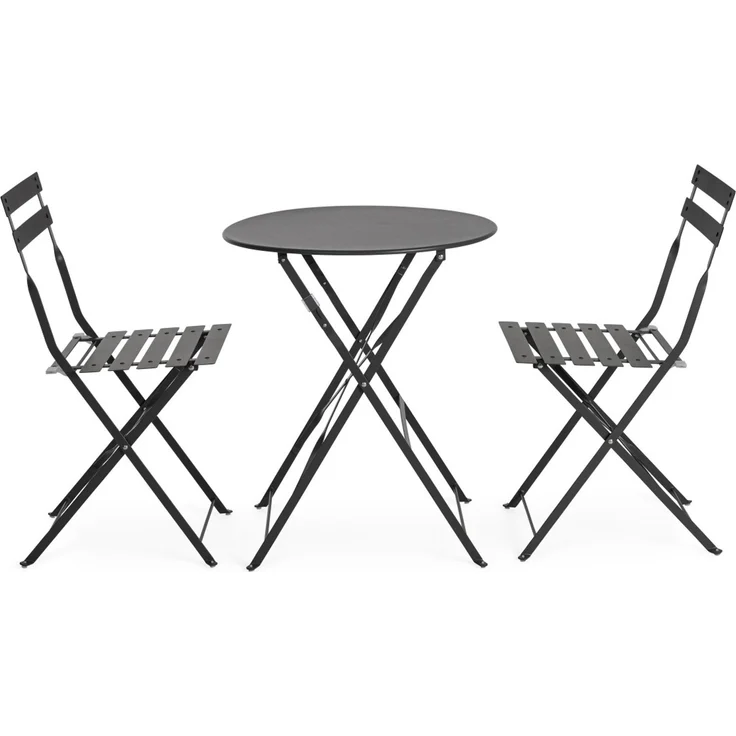 Garten-Set Austin Metall, klassisch klappbar, anthrazit, 2 Stühle und Tisch für draußen – Bild 2