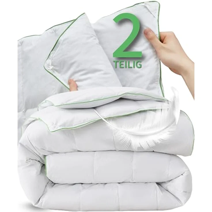 Welldora Komfort Bettdecke 200x200 zweiteilig | 100% weiche Federn & Daunen | Fachärztlich geprüft, Oeko-Tex, Allergiker | Zert. für Tierwohl | 2 Decken Vierjahreszeiten Daunendecke Sommer & Winter – Bild 2