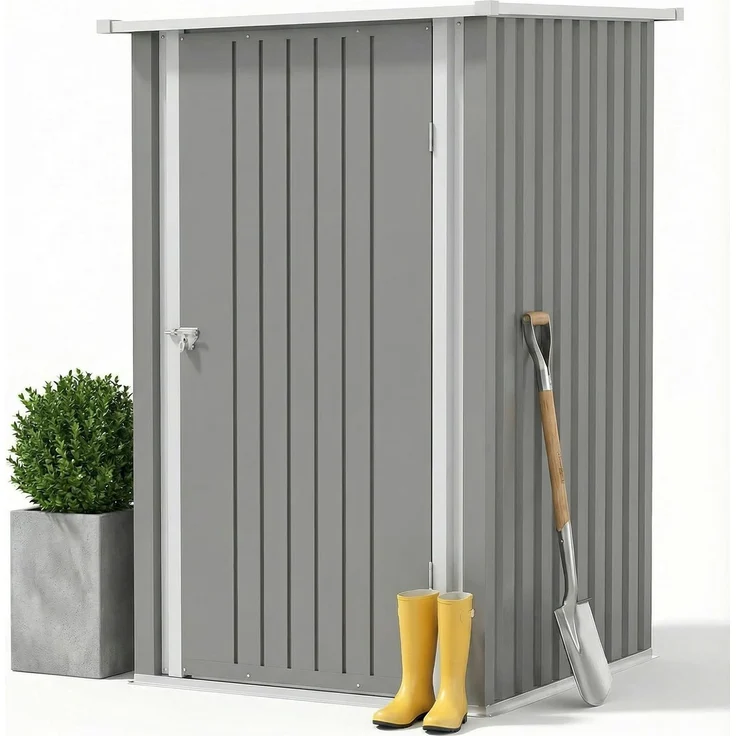 JUMMICO Metall Gerätehaus 1.5m³ Geräteschuppen 95 x 99 x 160 cm, Kleines Gartenschuppen mit Pultdach und Abschließbarer Drehtür, Gartenhaus für Outdoor, Terrasse, Rasen, Grau