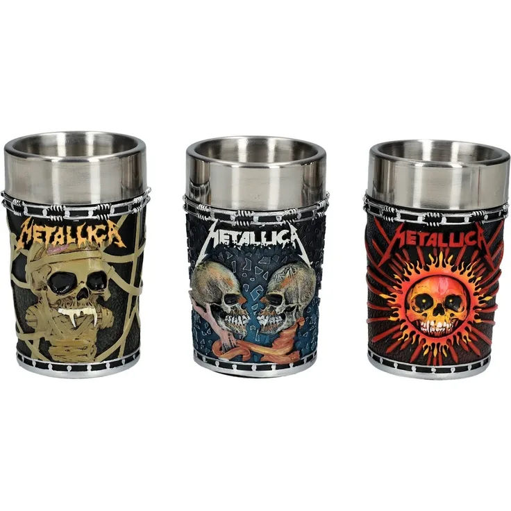 Figuren Shop GmbH Schnapsglas Schnapsbecher - Metallica 3er Set - Metall Band Merchandise Deko Schna, Kunststein (Polyresin), Edelstahl