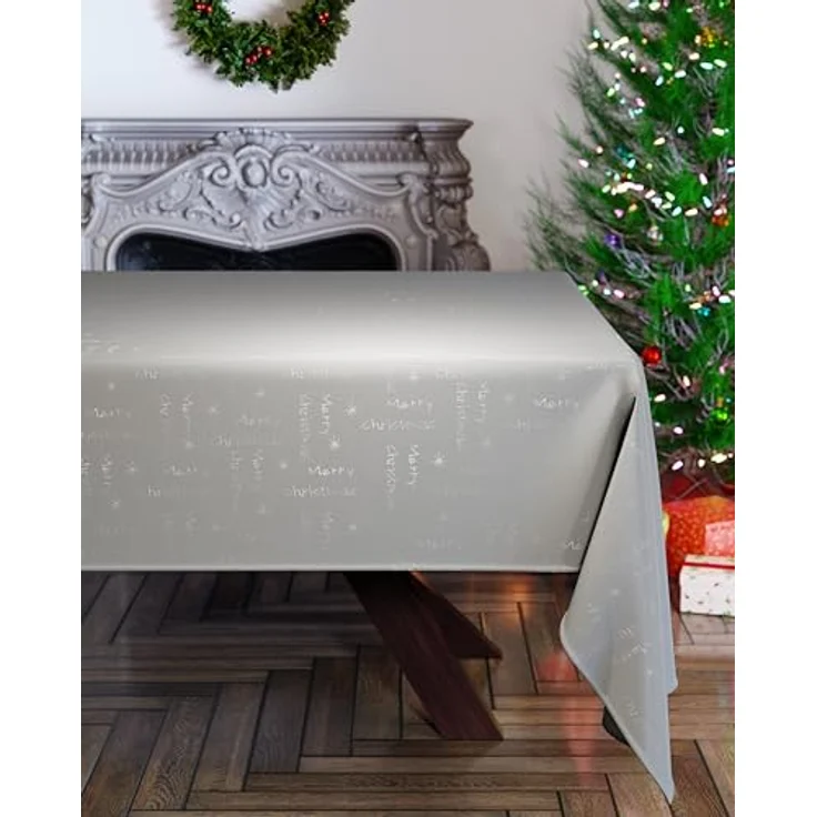 Emma Barclay Weihnachtstischdecke, rechteckig, maschinenwaschbar, Weihnachts-Tischdecke in Rot mit silbernem Schneeflocken-Design, 178x274 cm – Bild 2