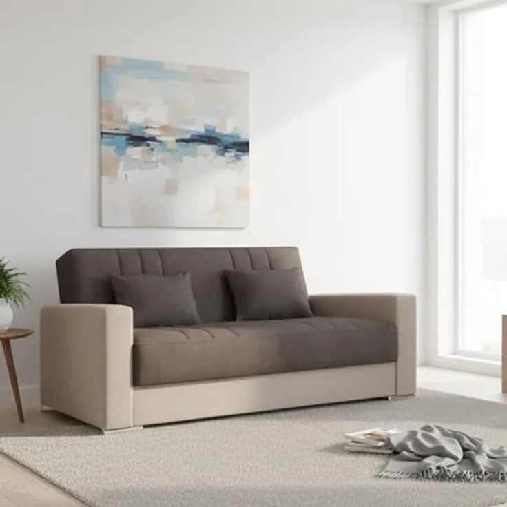 Dmora 3-Sitzer Schlafsofa Sergio 230x96 cm Beige, Stauraum – Bild 1