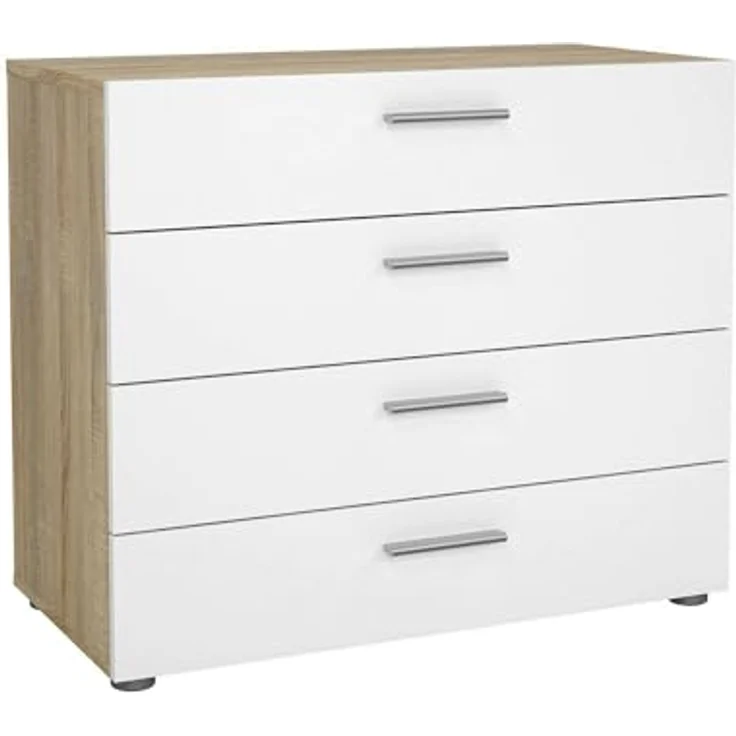 Dmora - Kommode Marinette, Mehrzweckkommode, Schlafzimmerkommode, Schrank mit Schubladen, 80x40 h68 cm, Eicheund Glänzendes Weiß – Bild 3