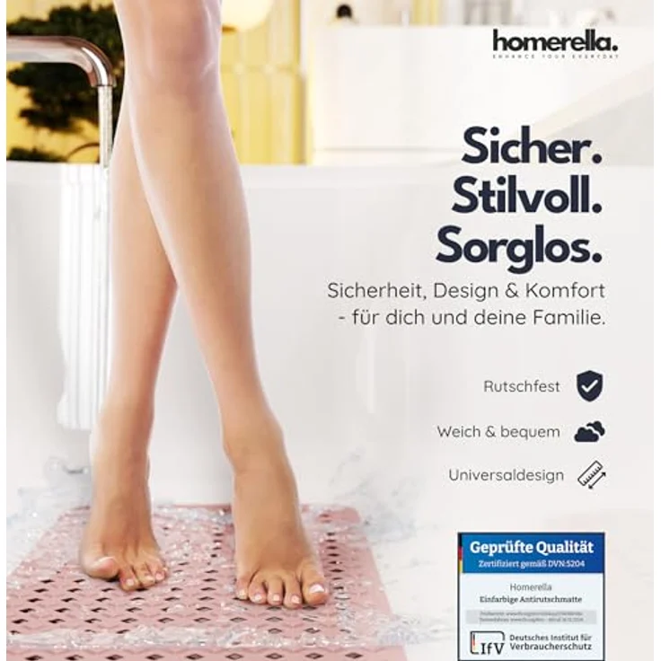 Homerella Badematte rutschfest Hautsensitiv 88x39cm, INKL. AUFHÄNGUNG, Antirutschmatte Badewanne BPA frei, Duschmatte schimmelresistent & maschinenwaschbar – Bild 3
