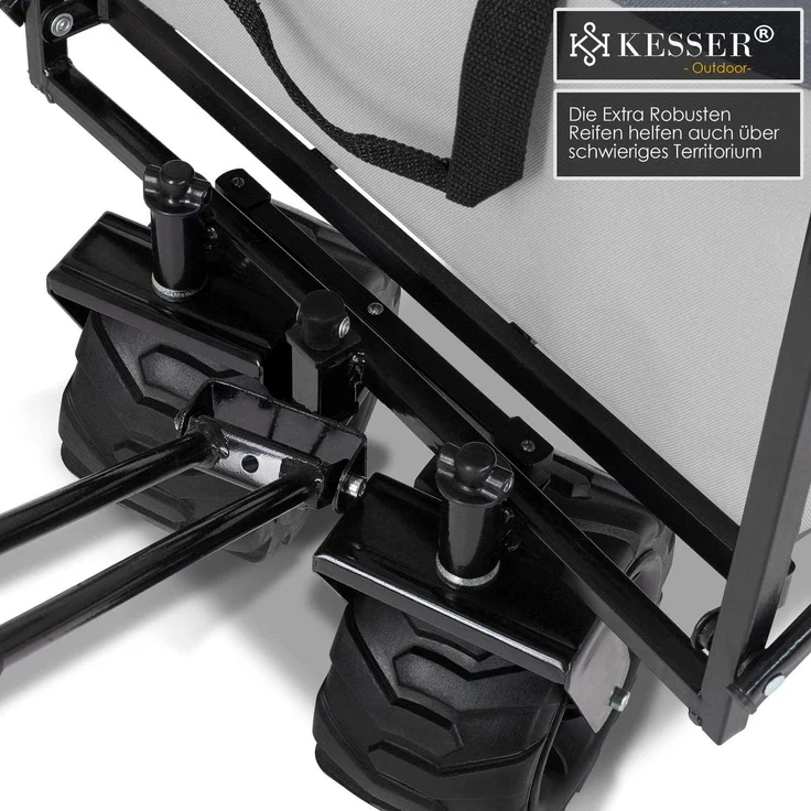 KESSER® Bollerwagen faltbar mit Breite Reifen Handwagen Transportkarre Gerätewagen | inkl. 2 Netztaschen | klappbar | Kunststoff-Reifen | bis 150 kg Tragkraft transportwagen Gartenanhänger Grau – Bild 5