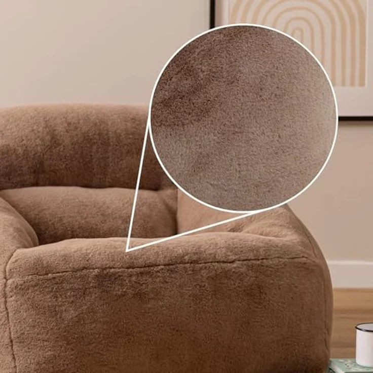 Icon Natalia Sitzsack Sessel für Erwachsene, Mokkabraun, Flauschiger Kaninchen Kunstfell Stoff, Riesen Sitzsack mit Füllung, Bean Bag Chair, Bequemer Sessel Wohnzimmer, Lounge, Schlafzimmer, Büro – Bild 8