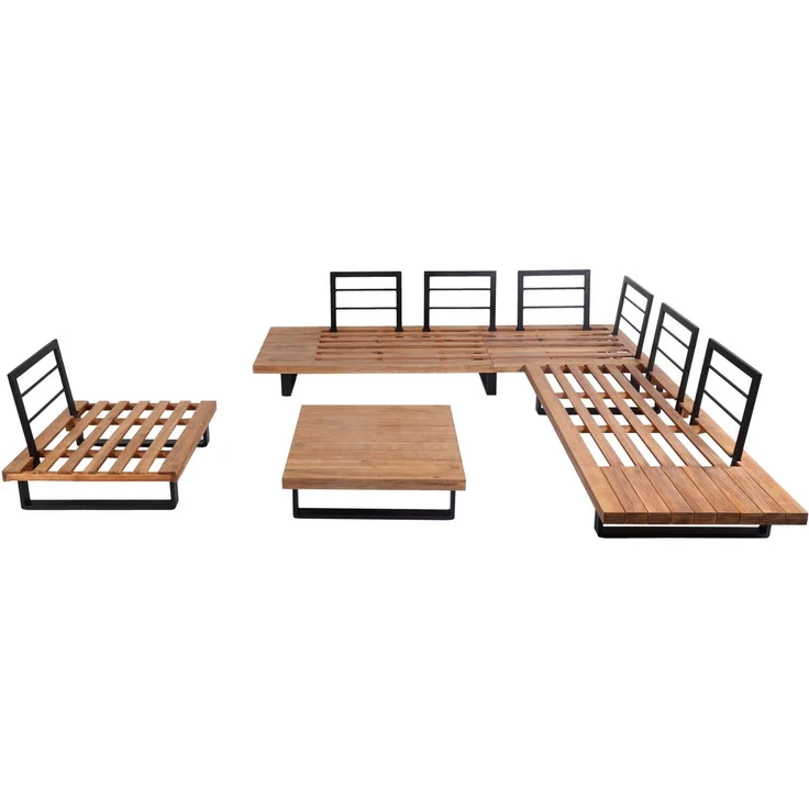 Garten-Garnitur mit Sessel HWC-H54, Lounge-Set Sofa, Spun Poly Akazie Holz FSC® Aluminium ~ hellbraun, Polster beige – Bild 8