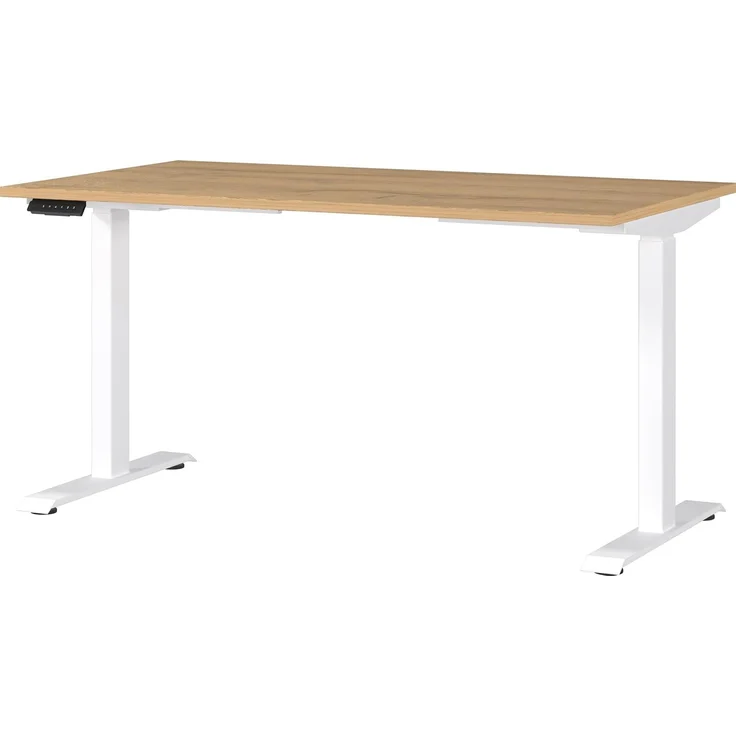 Germania Schreibtisch 7905-242, in Navarra-Eiche-Nb./Weiß, EL. höhenverstellb, 140 x 120 x 80 cm (BxHxT) – Bild 1