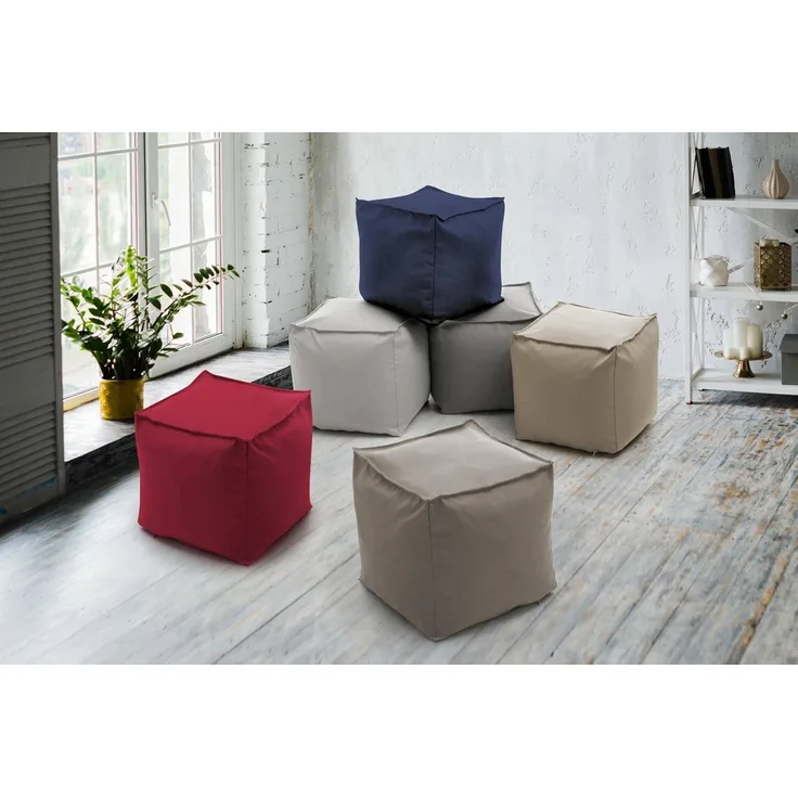 Talamo Italia Pouf Perla, 100% Made in Italy, Quadratischer Pouf aus weichem Stoff, 45x45h45 cm, Farbe Beige