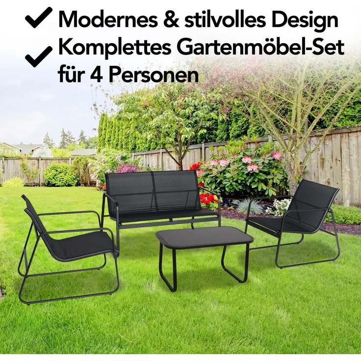 Brixy Gartengarnitur - Lounge Set - Gartenmöbel - Gartenbank - Gartenstühle - Gartentisch - Glasplatte - 4 Personen - Schwarz/Anthrazit – Bild 5