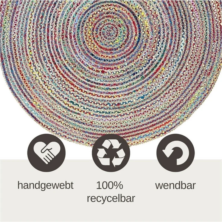 Wohnando Teppich MY-RUG Teppich Boho Circles, aus Jute & Baumwolle 100x100 cm,bunt, rund, Höhe: 10 mm, handgewebt, Natürliches Material, Boho-Stil, wendbar – Bild 3
