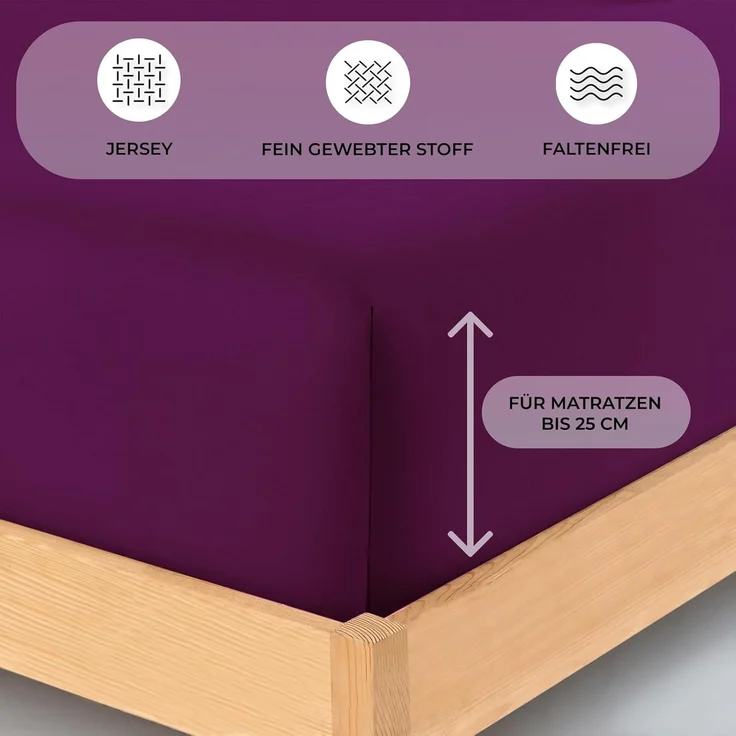 Buymax® Spannbettlaken 90x200 cm Baumwolle 100% Spannbetttuch Bettlaken Jersey, Matratzenhöhe bis 25 cm, Farbe Aubergine – Bild 3