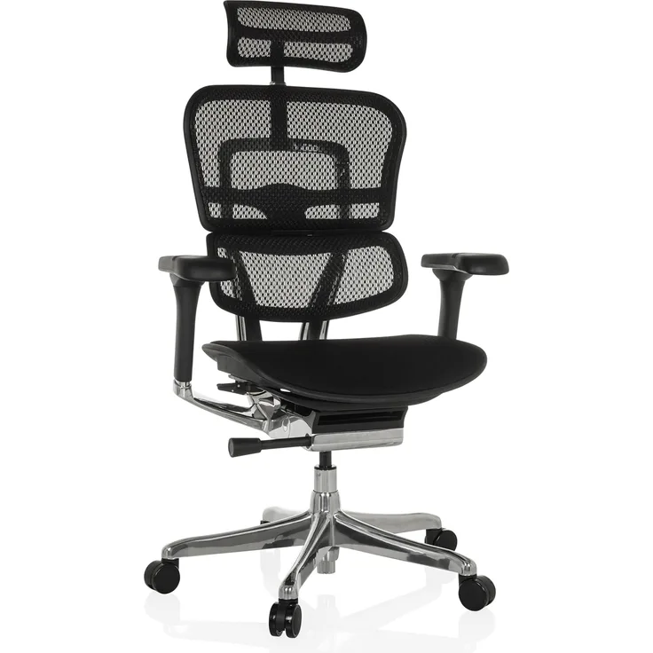 hjh OFFICE Bürostuhl ergonomisch ERGOHUMAN GEN 2 Originales Design, Bürosessel mit Flexibler Lordosenstütze, Stoff Sitzfläche gepolstert, Netzrücken Schwarz