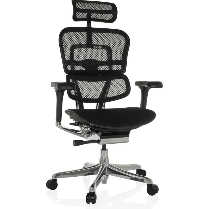 hjh OFFICE Bürostuhl ergonomisch ERGOHUMAN GEN 2 Originales Design, Bürosessel mit Flexibler Lordosenstütze, Stoff Sitzfläche gepolstert, Netzrücken Schwarz – Bild 1