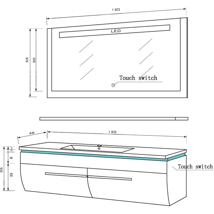 Homeline Badmöbel Set Weiss 240 cm Hochglanz Waschbecken Spiegel Komplett Bad Led System – Bild 5
