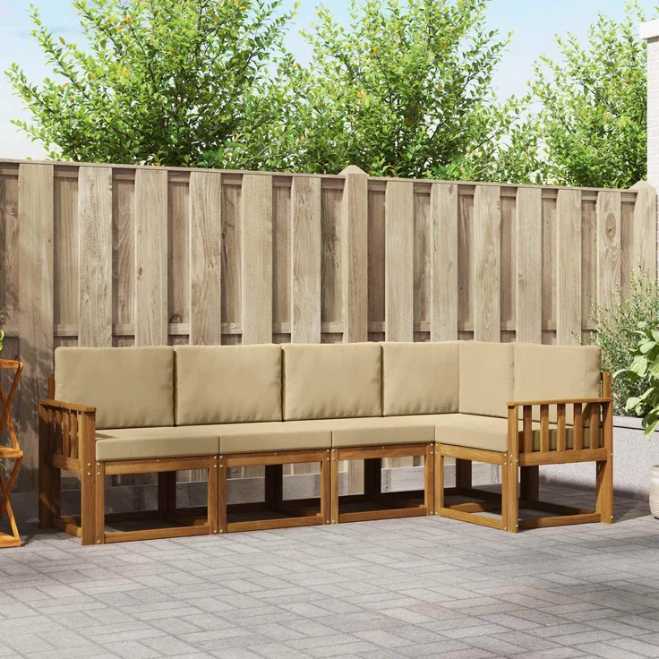 vidaXL Outdoor-Sofagarnitur 5 stk. 5-Sitzer Natur und Beige 3366391 – Bild 1