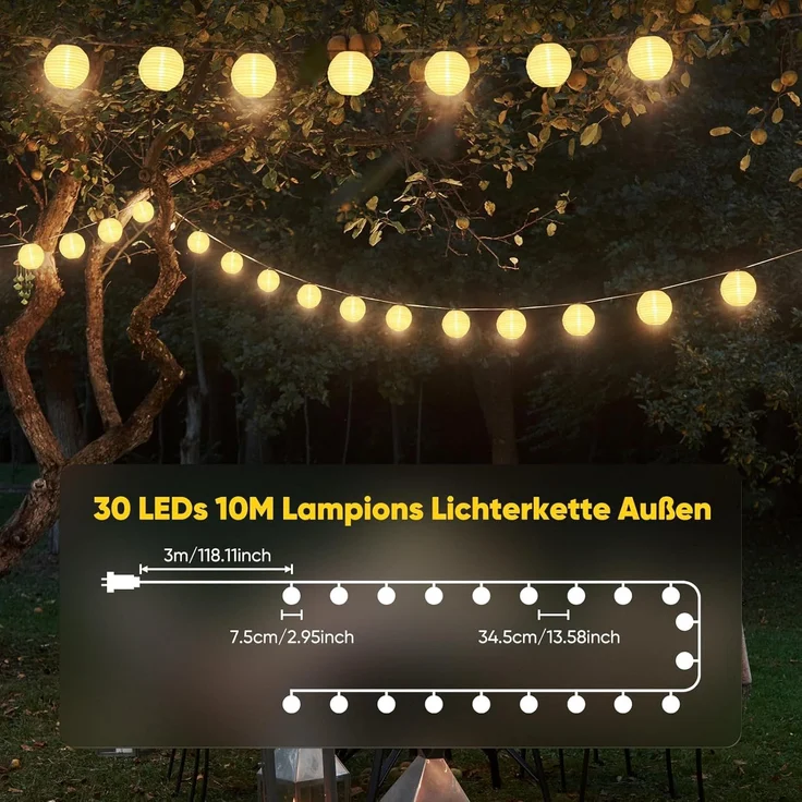 SALCAR 10m LED Lampion Außen - Warmweiß – Bild 5